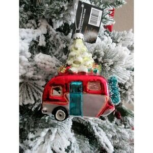 Robert‎ Stanley Home for Christmas Camper w/Tree Blown Glass Christmas Ornament
